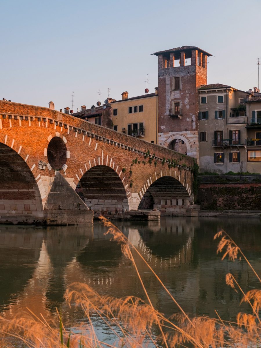 Ponte Pietra over the Adige in Verona, in the evening light